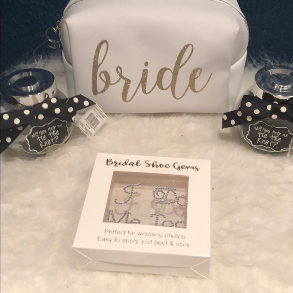 Bridal bag, gem for shoe, bridesmaid hair tie